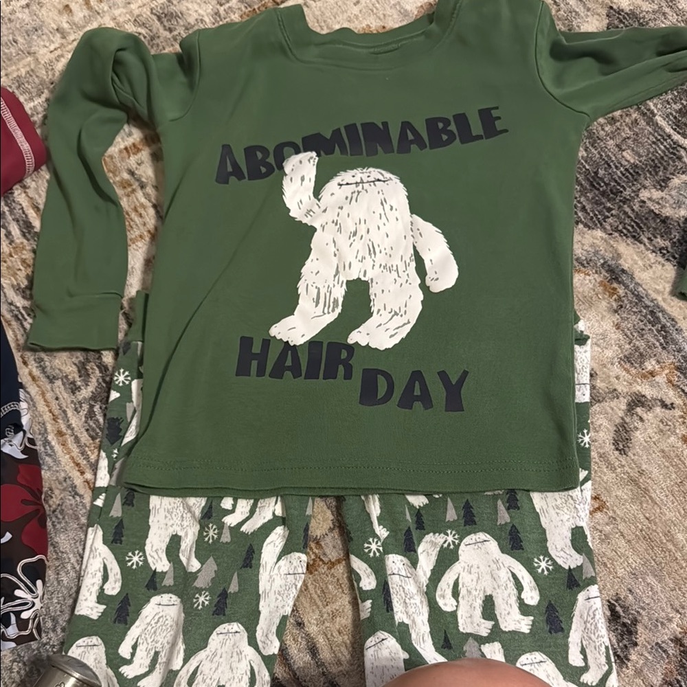 Gymboree Green and White Pajama Set with Playful Winter Theme